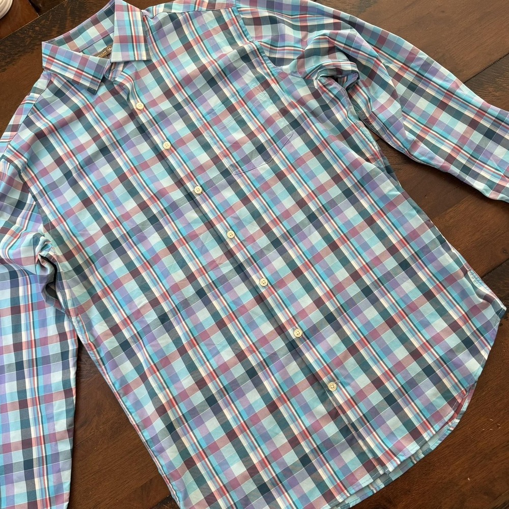 Peter Millar Shirt Mens Medium Multicolor Plaid Summer Comfort Button Up Stretch